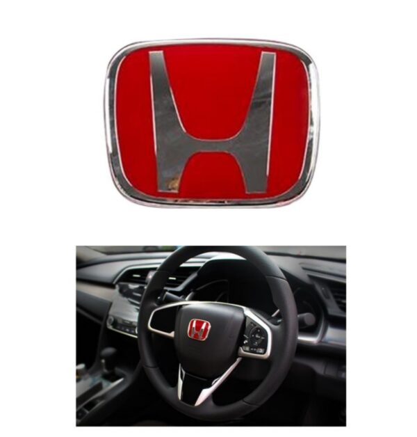 HONDA STEERING LOGO RED AND CHROME