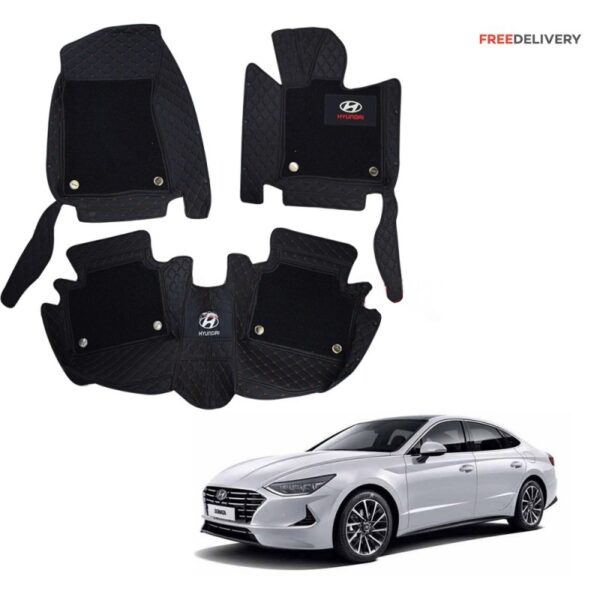 LUXURY 9D HYUNDAI SONATA MATS WITH CARPET - BLACK AND RUST 2021-22