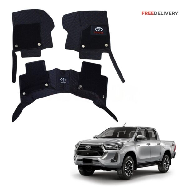 LUXURY 9D TOYOTA HILUX REVO MATS WITH CARPET - BLACK AND RUST 2016-22