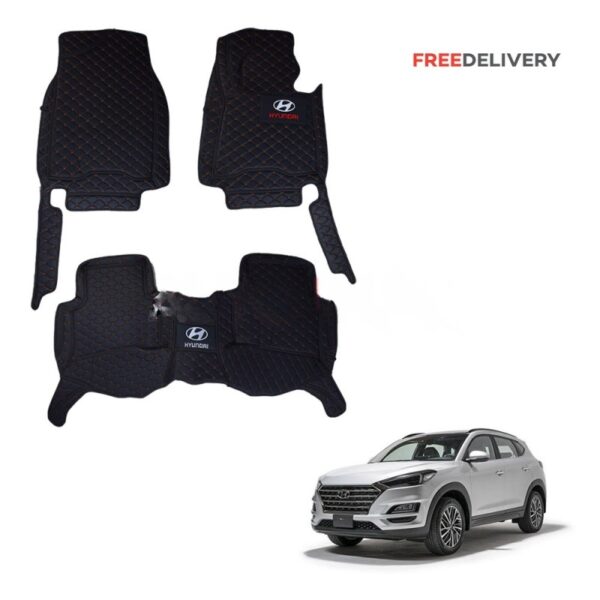 QUALITY 7D HYUNDAI TUCSON MATS - BLACK AND RUST 2020-22